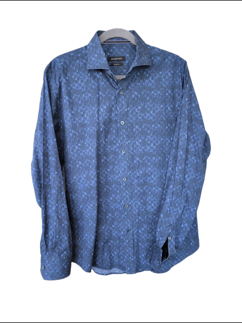 Navy Blue Patterned Dress Shirt Bugatchi